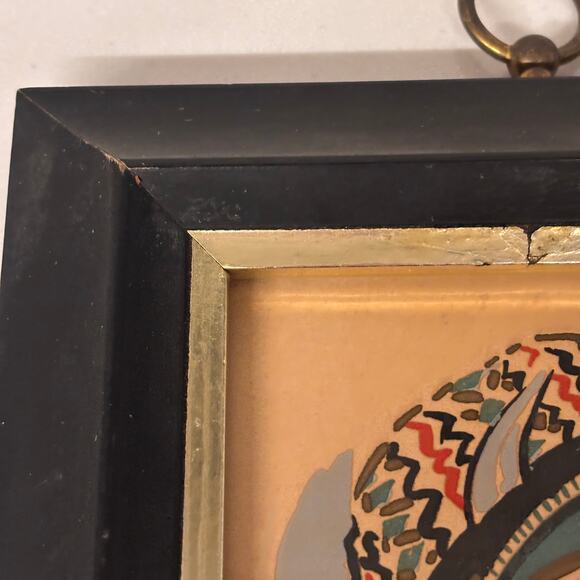 Set of 3 MCM Framed Mask Prints Tribal Devil Death Masks 1950s 1960s Vintage - Picture 12 of 12